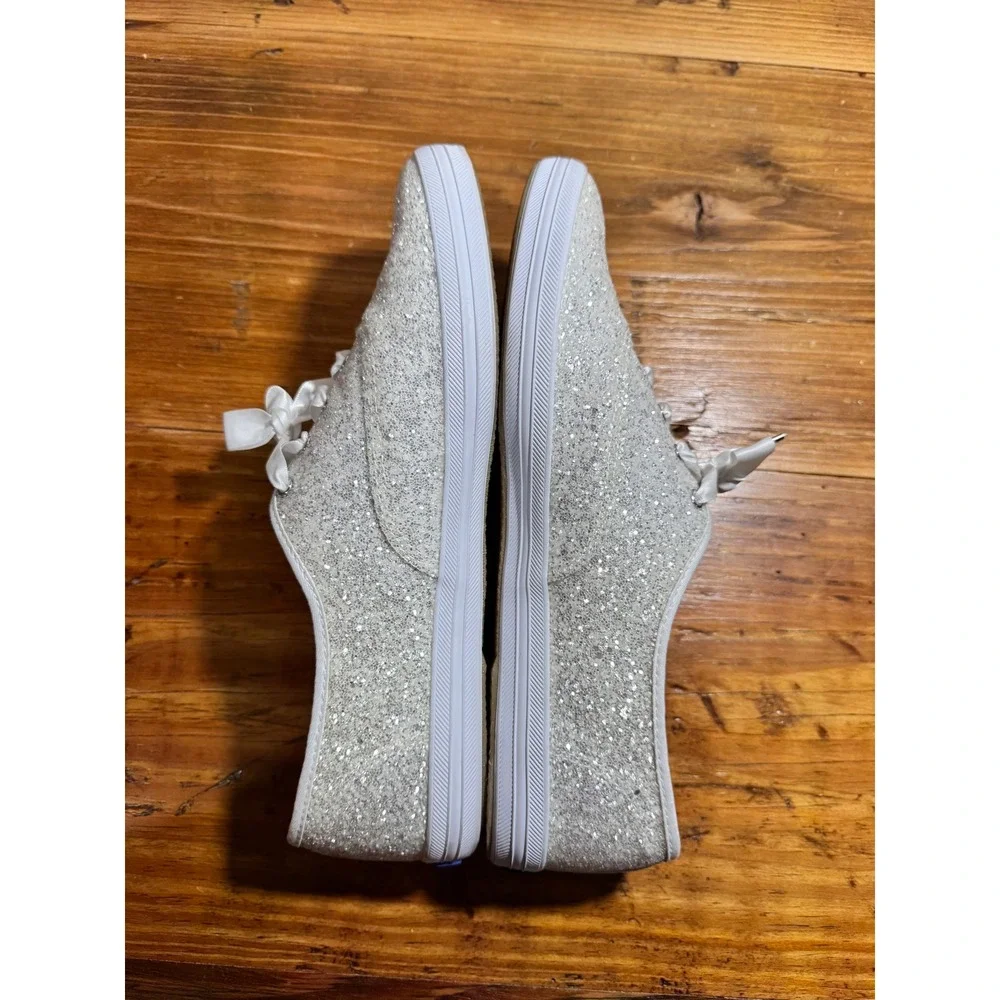 Keds x Kate Spade Sneakers Women 11 Silver Glitter Bridal Ribbon Laces WF57835